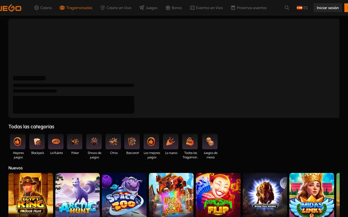 Lista desplegada de proveedores de juegos dentro de la sección de tragamonedas